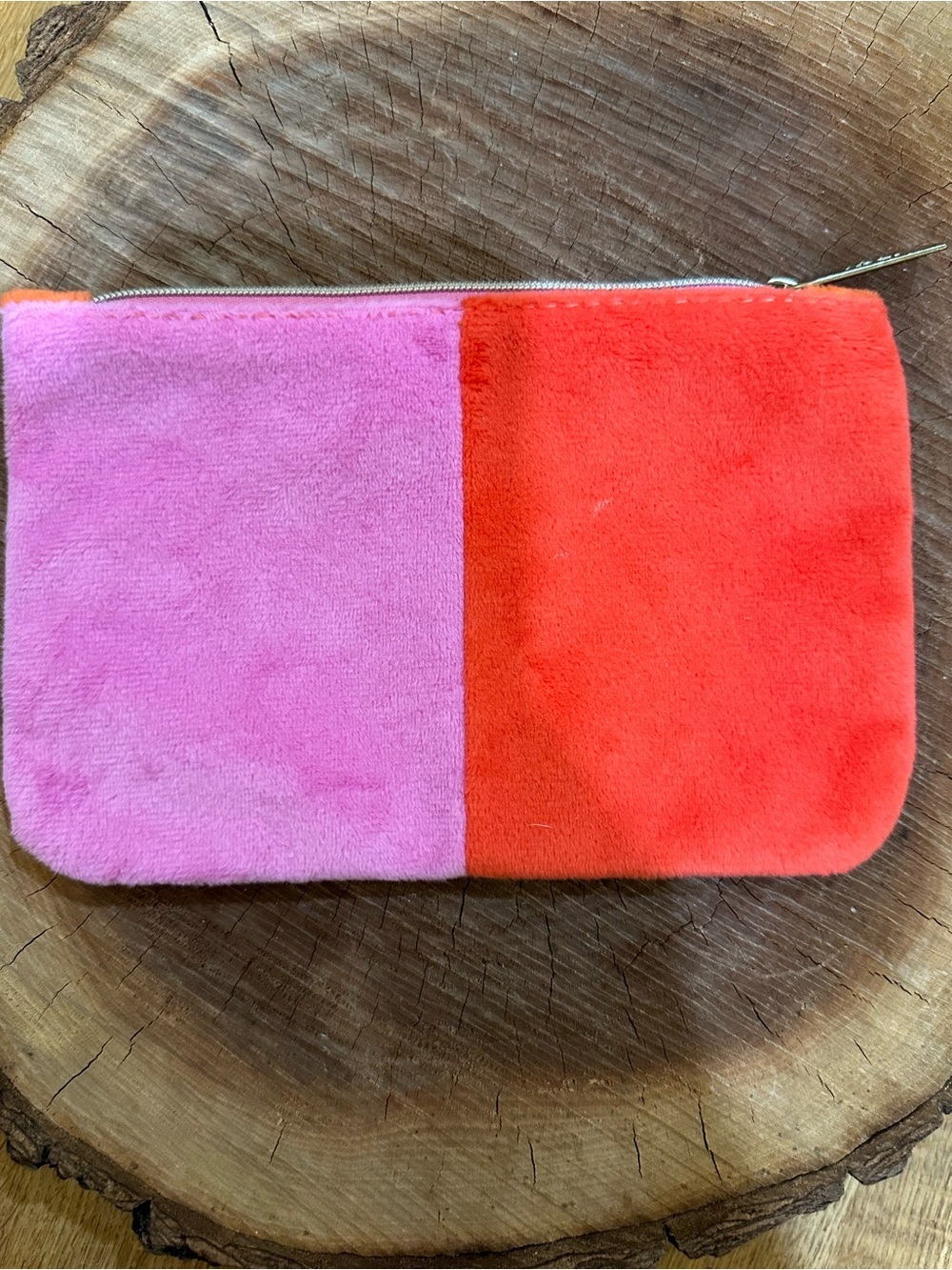 ipsy Orange Plush Zip Pouch with Pink Trim